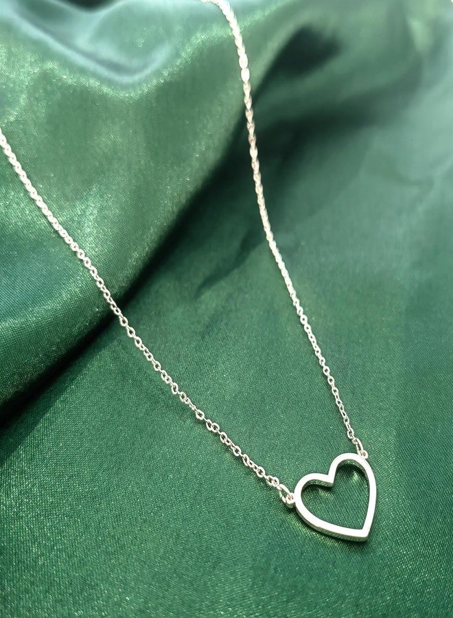 Zeffy Heart Necklace for Women Silver Plated Cute Necklaces Trendy Open Heart Choker Necklaces Dainty Simple Silver Jewelry for Women Gifts - Image 5